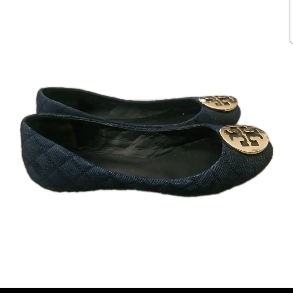 Tory Burch Womens Navy Blue Denim Quilted Quinn Ballet Flats Size 7.5